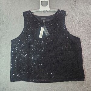 $69 NEW Investments Sleeveless Tank Top Women‎ 3X Sequin All Over Lined Black